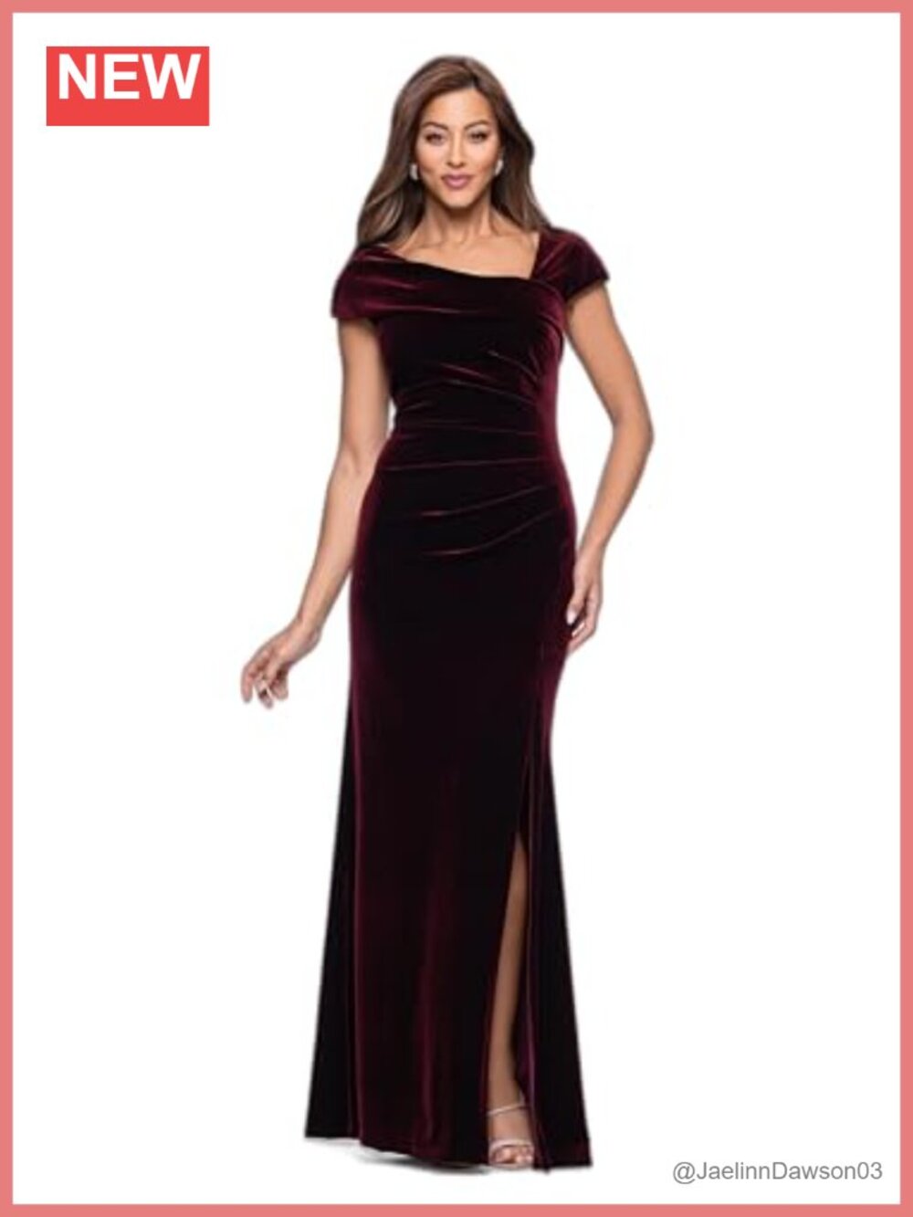 Velvet Asymmetrical Neck Short Sleeve Floor Length Formal Dress
